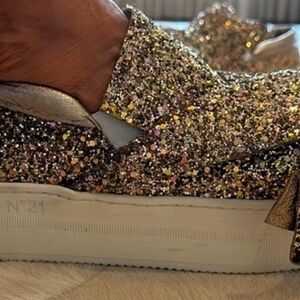 No. 21 Sparkling Gold and Silver Women's Loafers